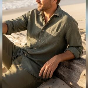 100% Hemp Men's Button Down Dusky Sage Olive Green Shirt Collared